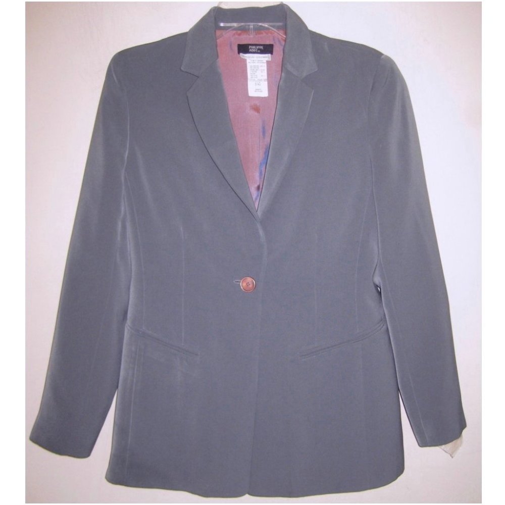 VTG Philippe Adec blazer 6 Long Gray Iridescent Lined France 40 Bergdorf Jacket